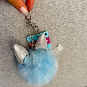 Charming Blue Furry Keychain with Silver Accents